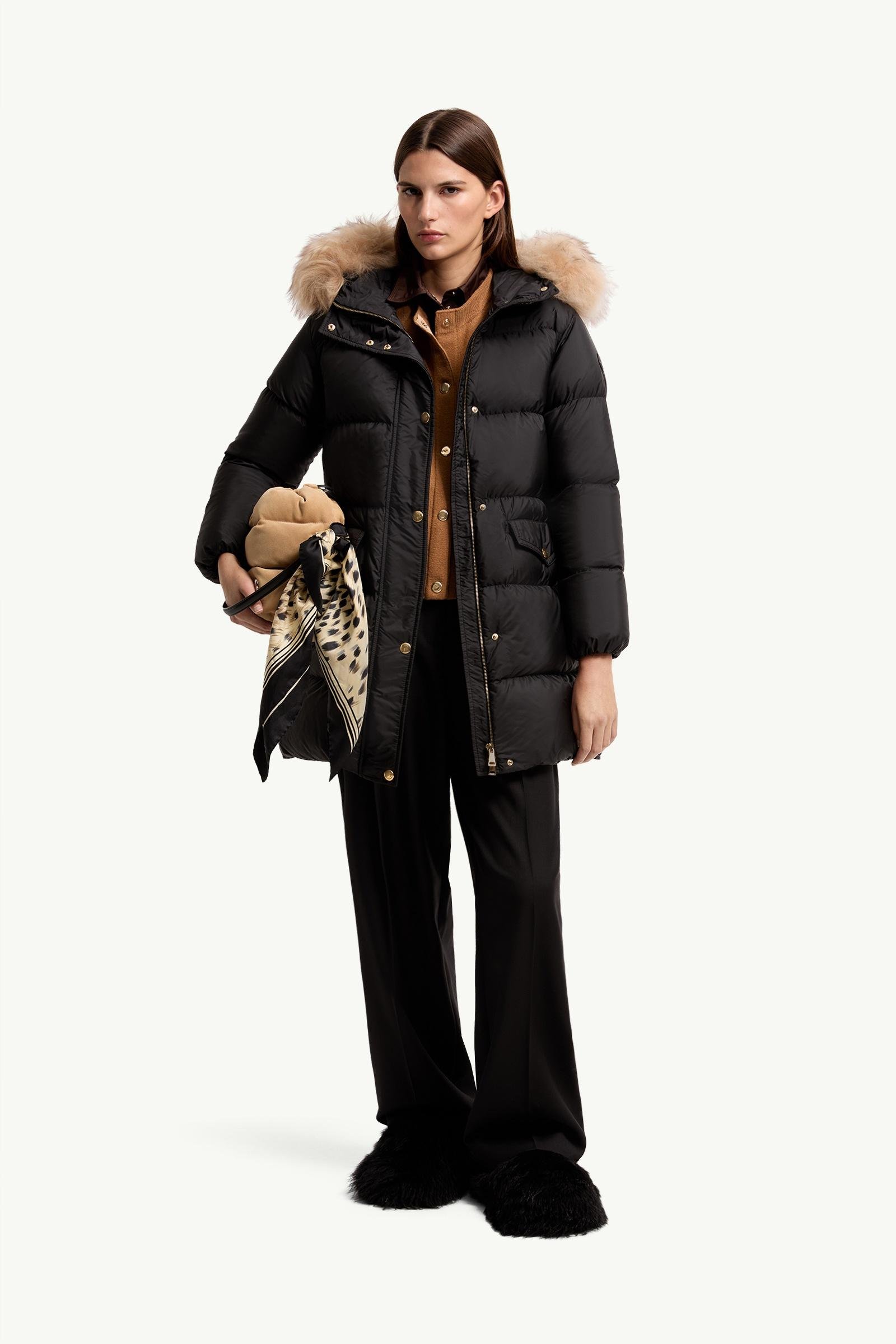 Aphroties Shearling Trimmed Hooded Long Down Parka Jacket
