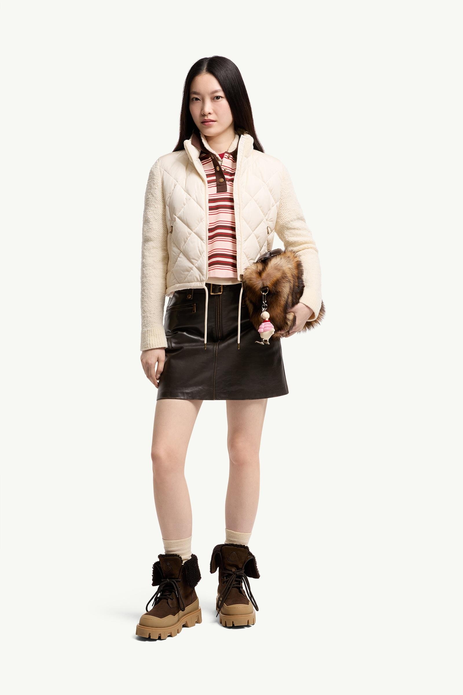 Cotton Blend Padded Zip-Up Cardigan