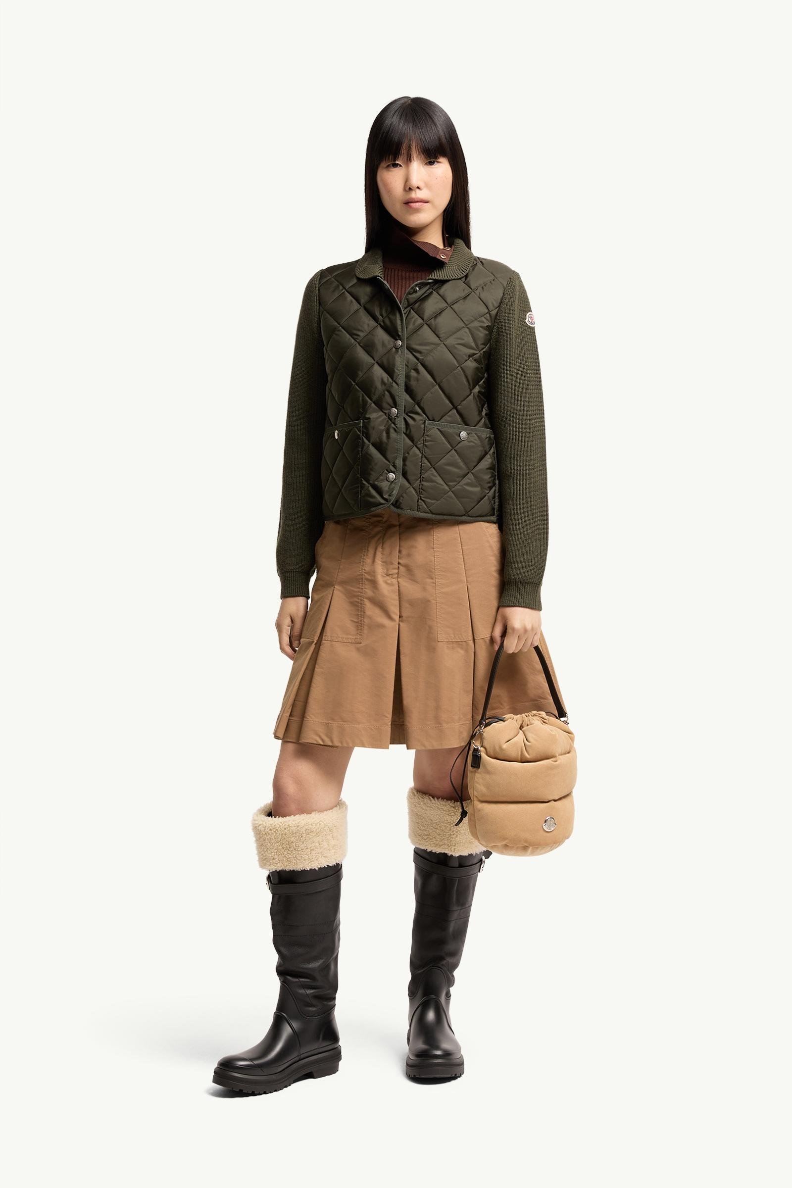 Diamond Quilted Padded Wool Cardigan
