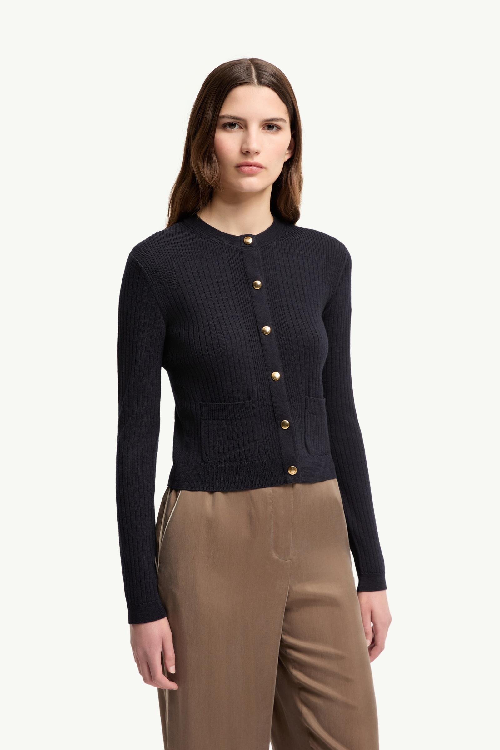 Leather Logo Wool Blend Cardigan - 图片 4