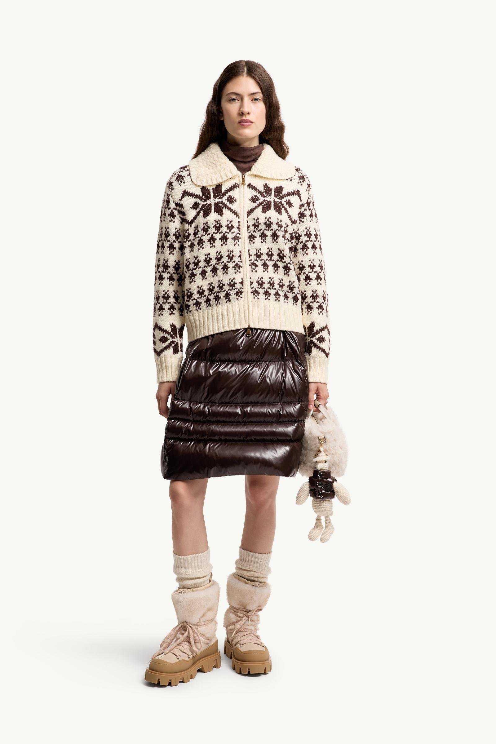 Jacquard Sequin Zip-Up Cardigan