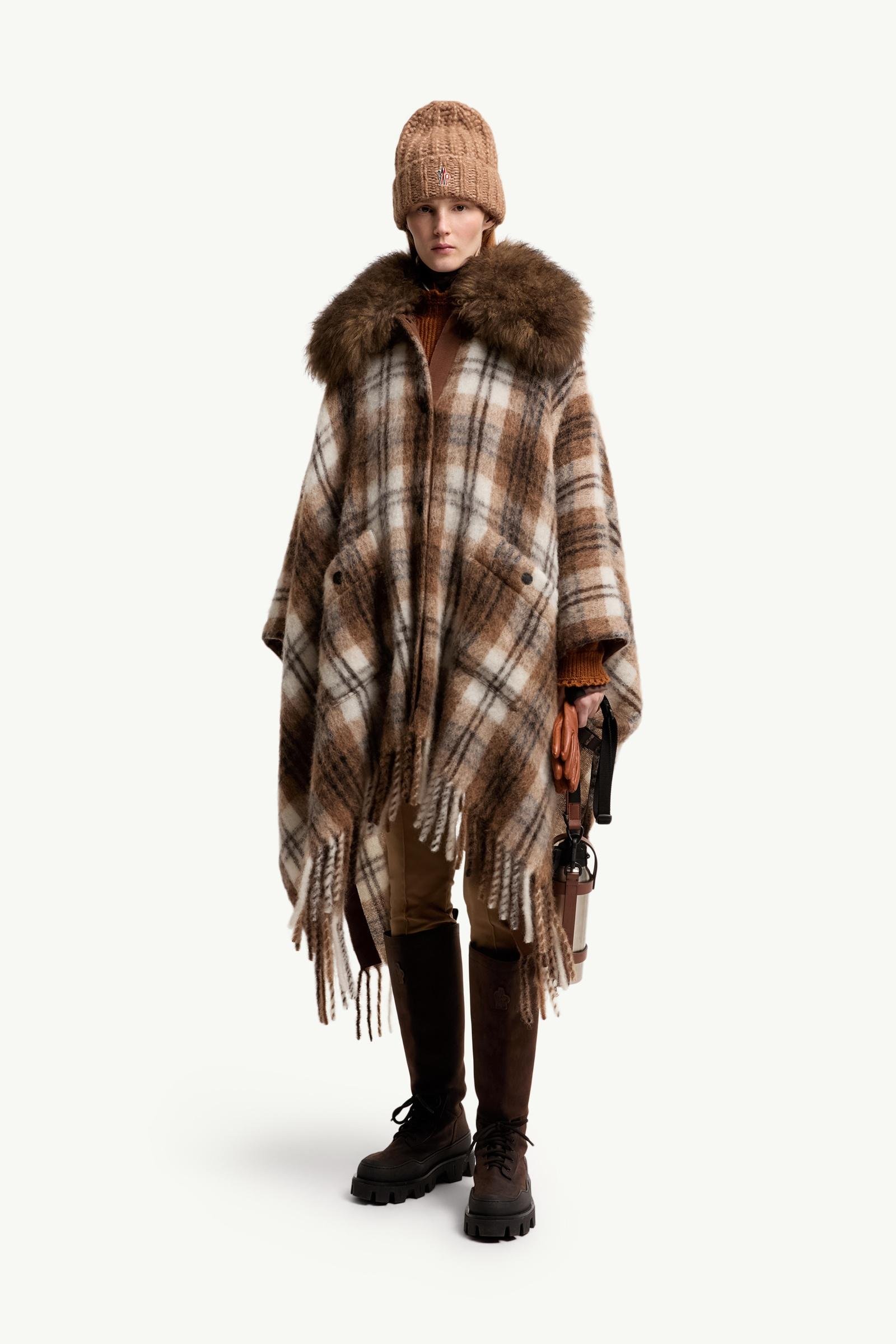Shearling Collar Mohair, Alpaca & Wool Blend Cape