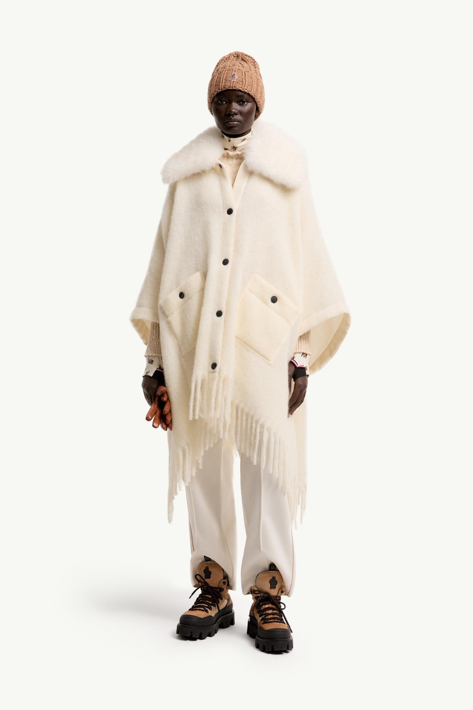 Shearling Collar Mohair, Alpaca & Wool Blend Cape