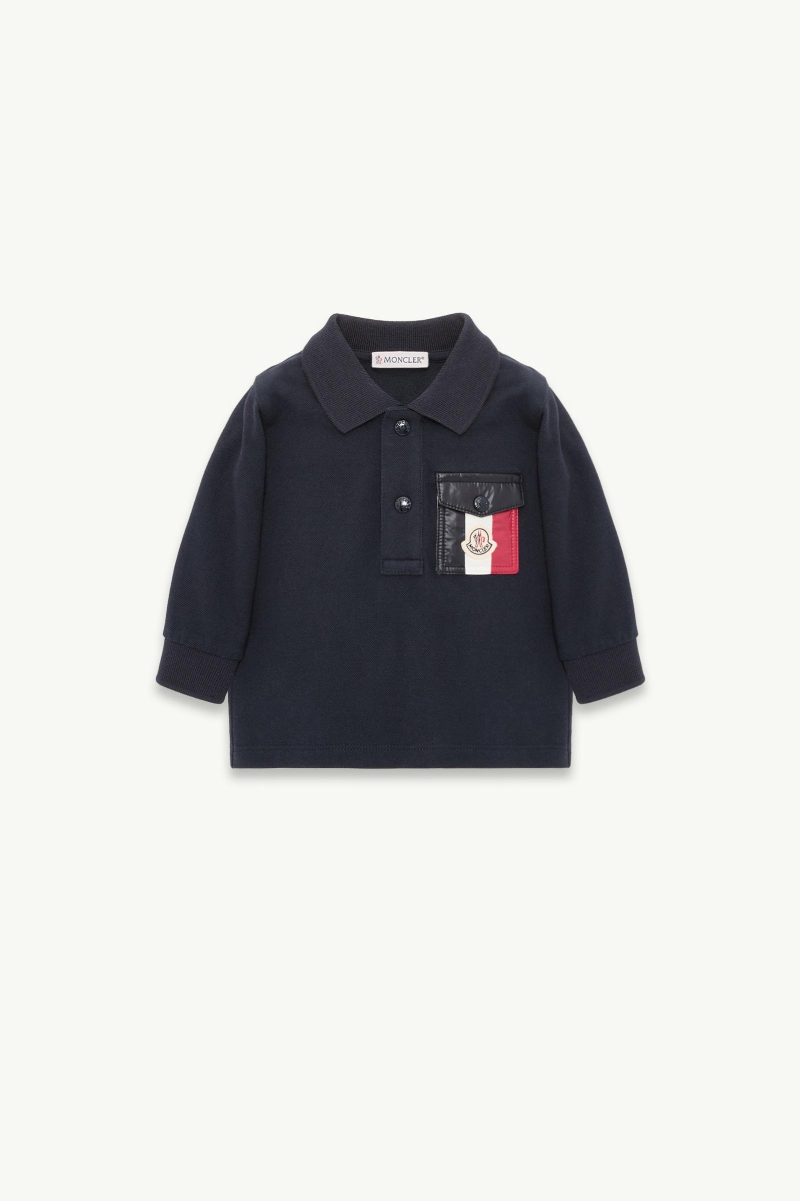 Tricolour Long Sleeve Cotton Piquet Polo Shirt