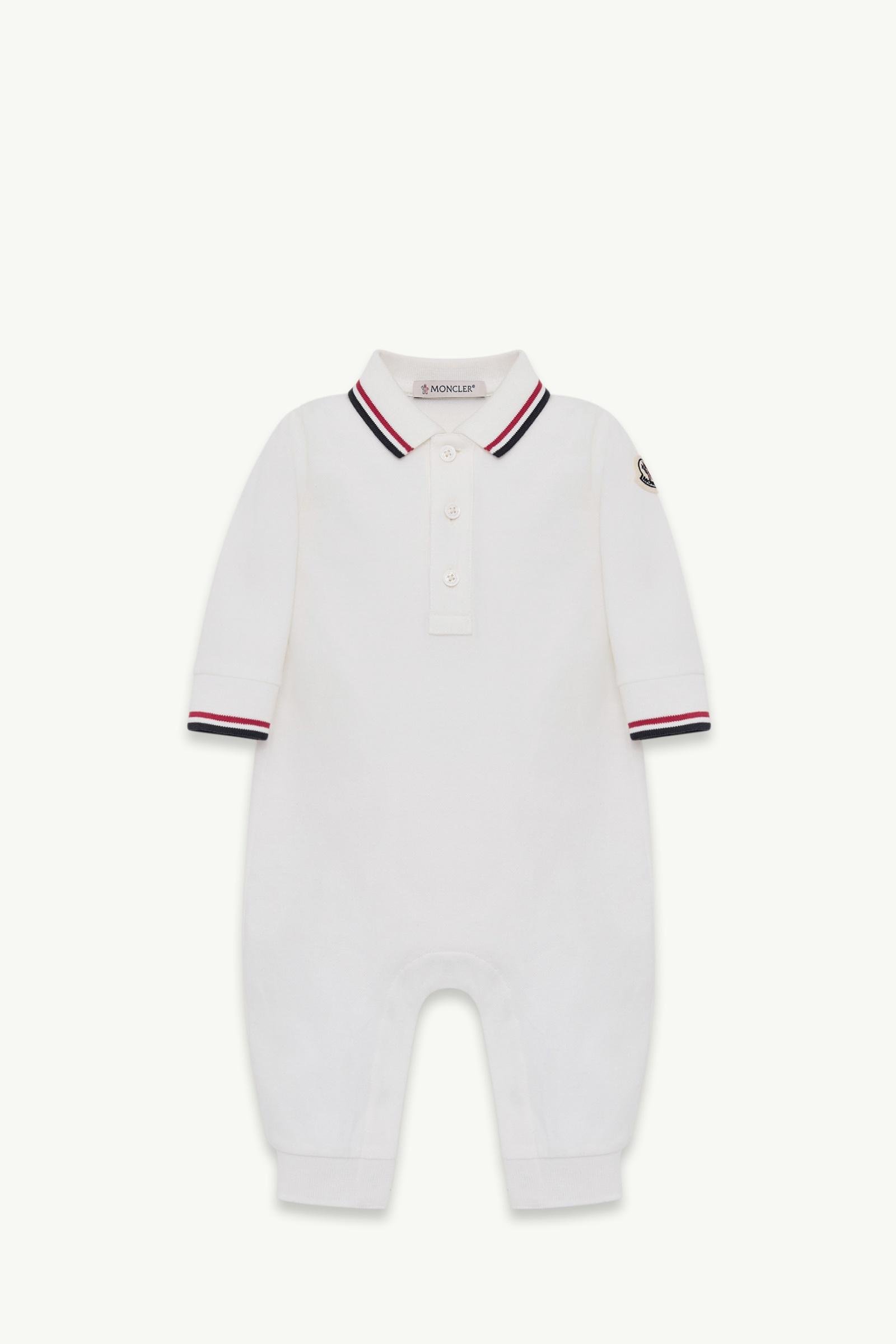 Tricolour-Trimmed Cotton Piquet Baby Grow