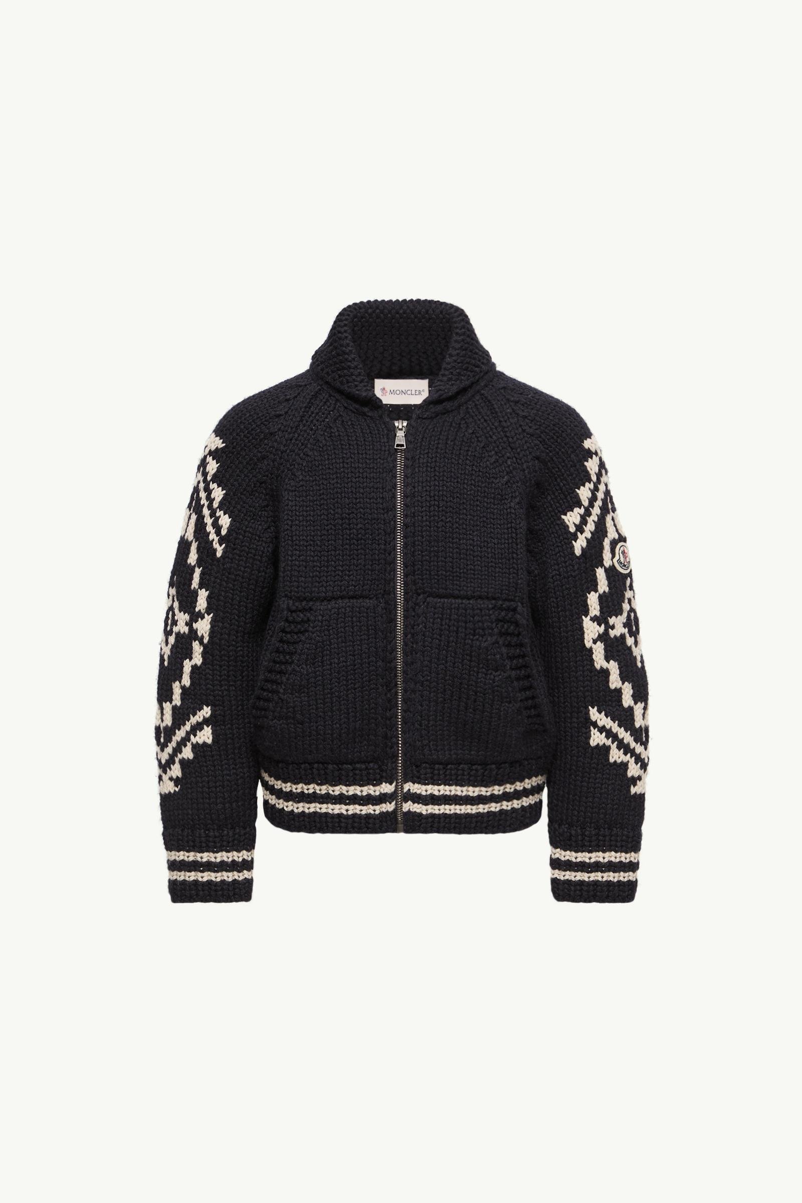 Geometric Jacquard Wool Blend Zip-Up Cardigan